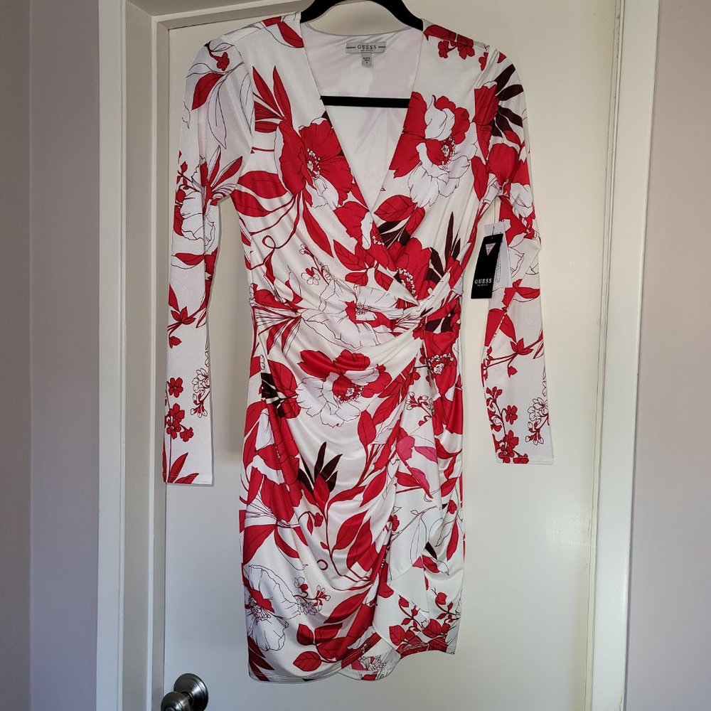 Guess LS TISSA Dress Small Fusion Floral White NWT